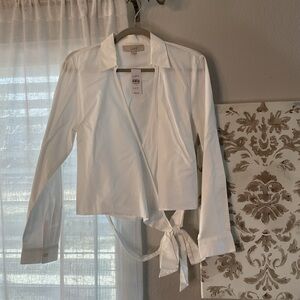 LOFT White Wrap Tie-Front Button Down Shirt